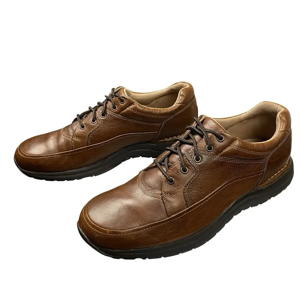 Rockport Edge Hill Oxford Shoes 8.5M Brown Leather Vibram LaceUp Comfort Walking